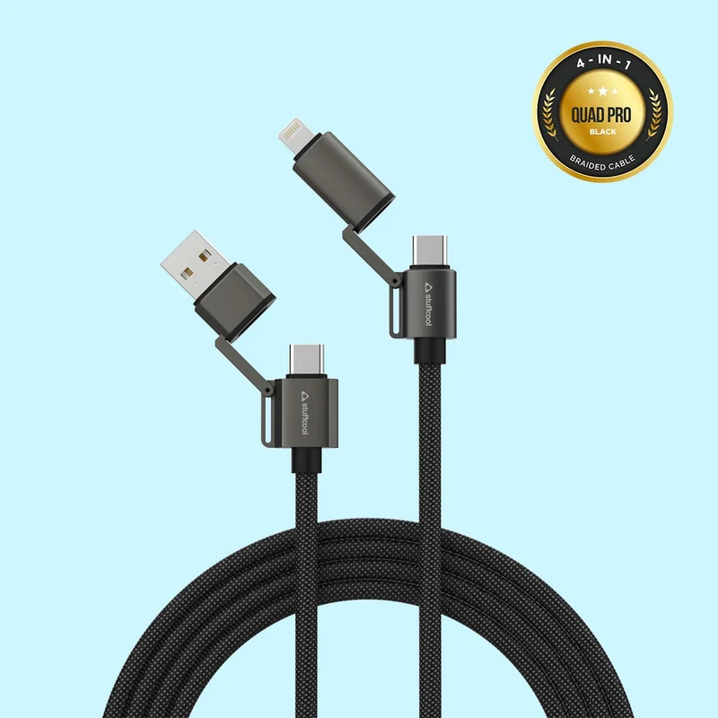 Quad Pro Black 4 In 1 Cable 100W With E-Marker Chip 1.2M