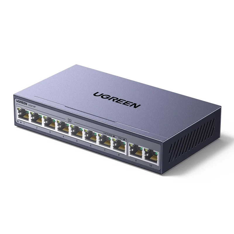 UGREEN 10 Gigabit Ethernet Switch Ports with 8 PoE + 2 Gigabit-Uplink 60W