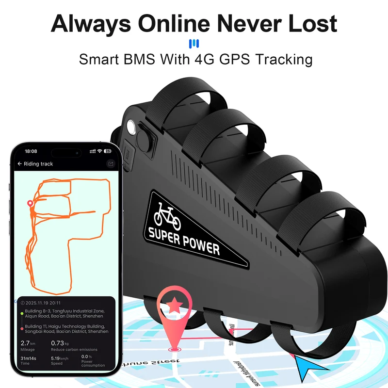 【EU-Lagerware】P101 48V 30AH BMS50A Dreieck-Akku mit GPS, LG5000 Zellen, Li-Ionen-E-Bike-Akku
