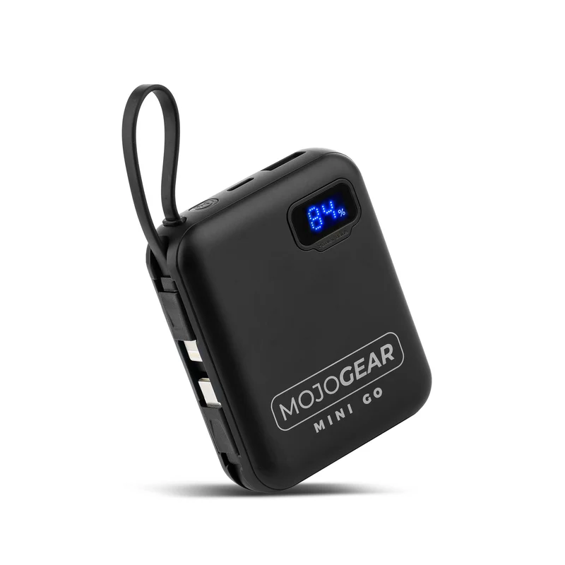MOJOGEAR MINI GO 10.000 mAh Powerbank mit integrierten Kabeln – Schwarz