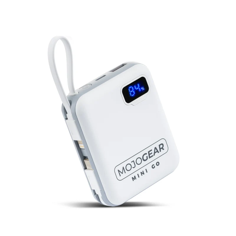 MOJOGEAR MINI GO 10.000mAh Powerbank mit Kabeln – Weiß