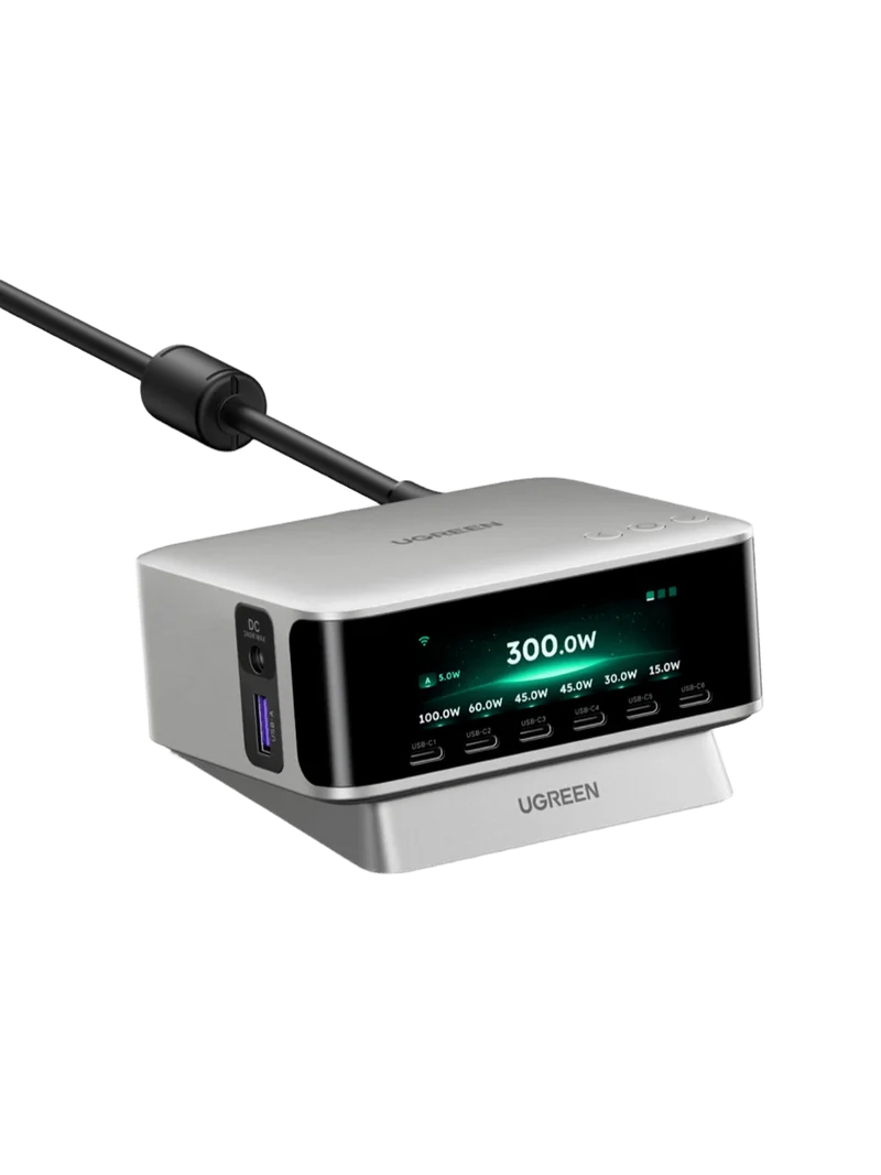 UGREEN Nexode Pro Smart-Display-Desktop-Ladegerät (300 W, 8 Anschlüsse, GaN, 5 Lademodi)