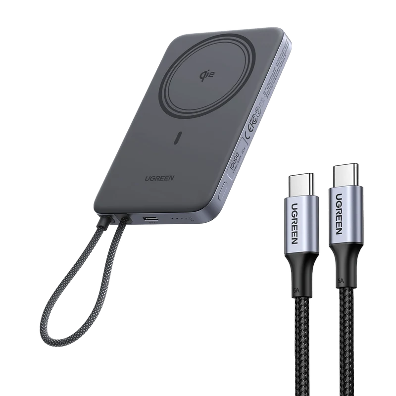 UGREEN MagFlow Air magnetische Powerbank (10000 mAh, Qi2 15W) & 100W USB-C Ladekabel