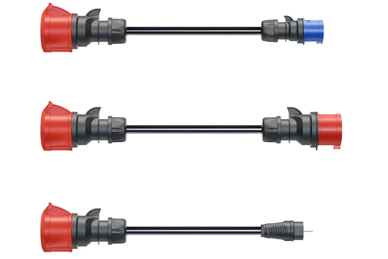 go-e Adapterset für Gemini Flex 11 kW (Haushaltsstecker, 16 A blau, 32 A rot mit Schmelzsicherung)
