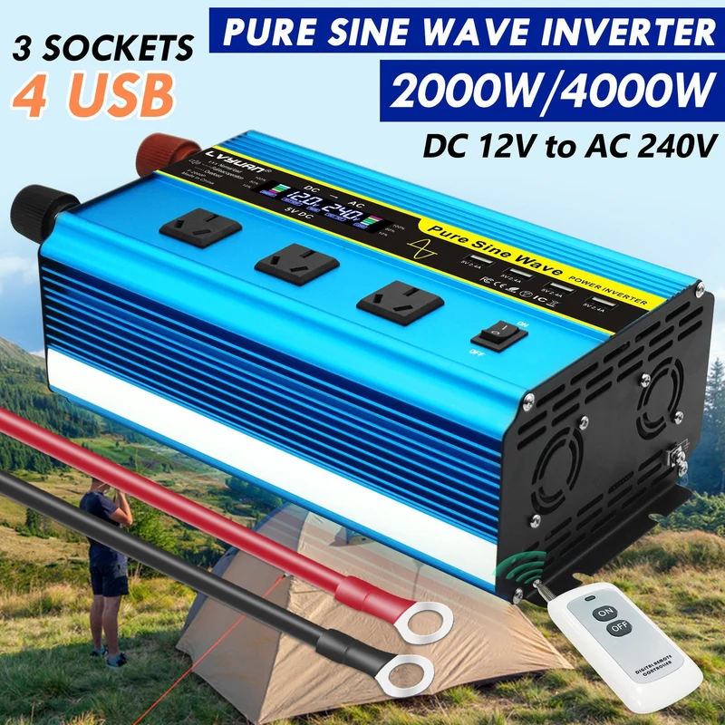 Sinuswellen-Hochleistungs-Wechselrichter für Auto/Haushalt, 12–24 V auf 110–240 V, 2000 W/4000 W