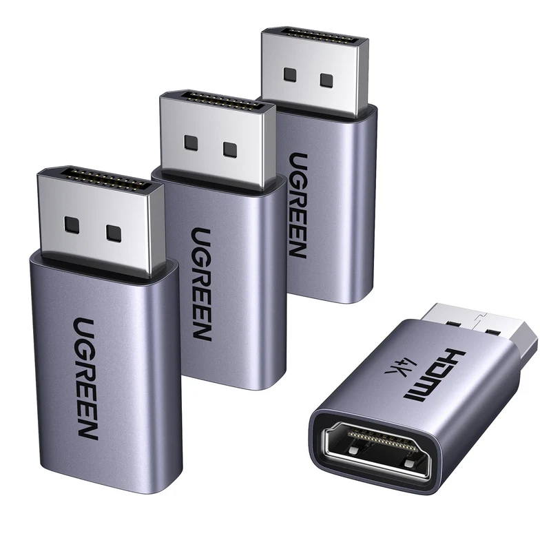 UGREEN DisplayPort to HDMI Adapter Unidirectional 4K 30Hz 2K 60Hz 1080P 120Hz Converter DisplayPort Male to HDMI Female Aluminium Compatible for Laptop TV Projector (4 Pieces)