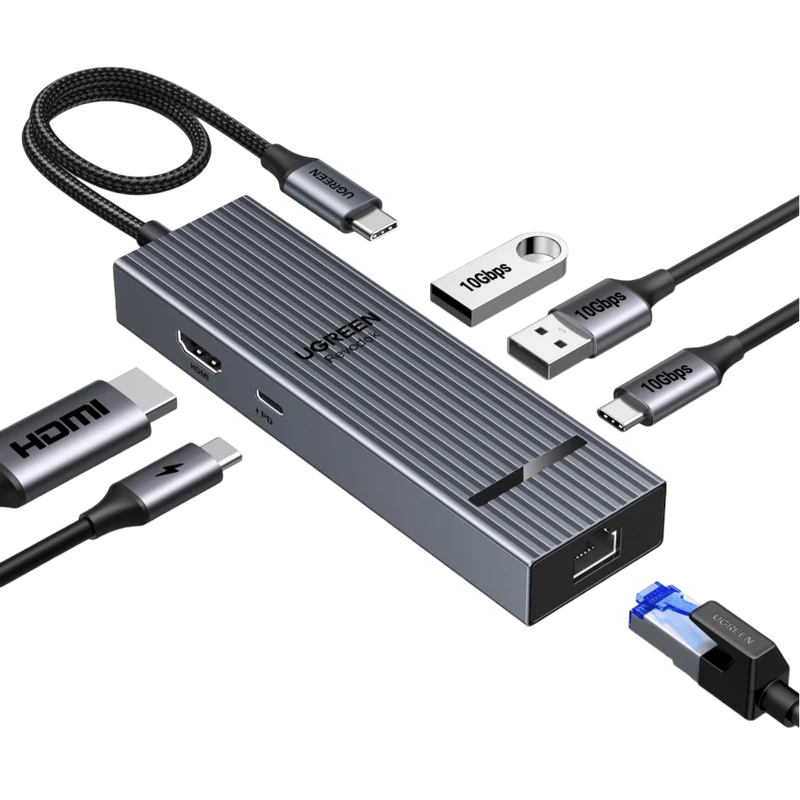 UGREEN Revodok 6-IN-1 USB-C Hub Ethernet, 4K@60Hz HDMI Display