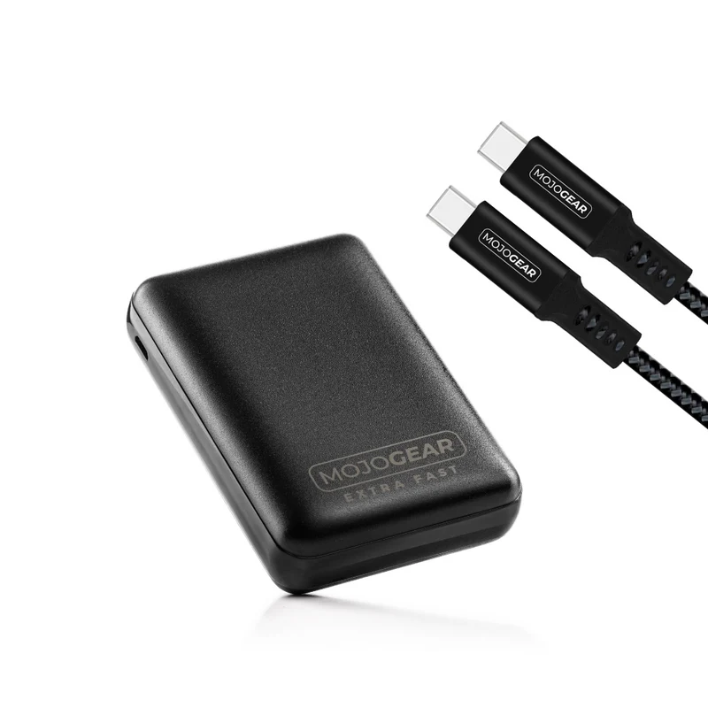 MOJOGEAR MINI EXTRA FAST 10.000 mAh Powerbank mit USB-C auf USB-C Kabel 100W USB 3.1 Extra Stark 1,5 m