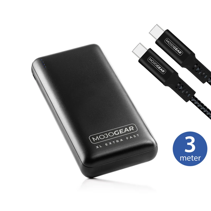 MOJOGEAR MINI XL 20.000 mAh EXTRA SCHNELLE Powerbank mit USB-C auf USB-C Kabel 100W USB 3.1 Extra Stark 3m