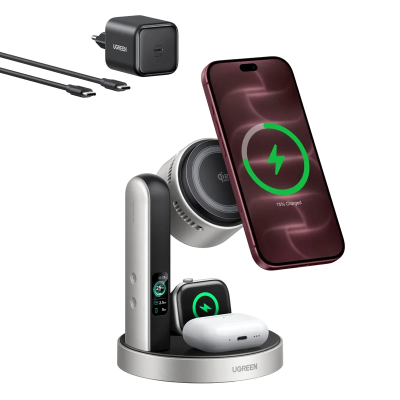 UGREEN MagFlow Pro Magnetic Wireless Charging Stand (3-in-1, Qi2 25W)