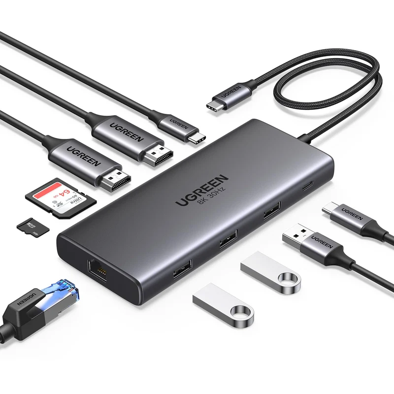 UGREEN Revodok Pro 210 Hub USB-C 10 en 1 (Doble HDMI 4K@60Hz, PD 100W)