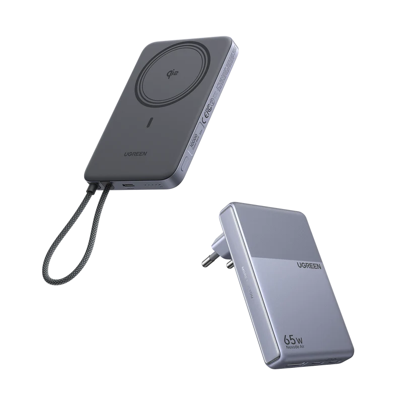 UGREEN MagFlow Air Power Bank & Nexode Air Charger Bundle (5,000mAh / 10,000mAh, Qi2 15W, 65W GaN)