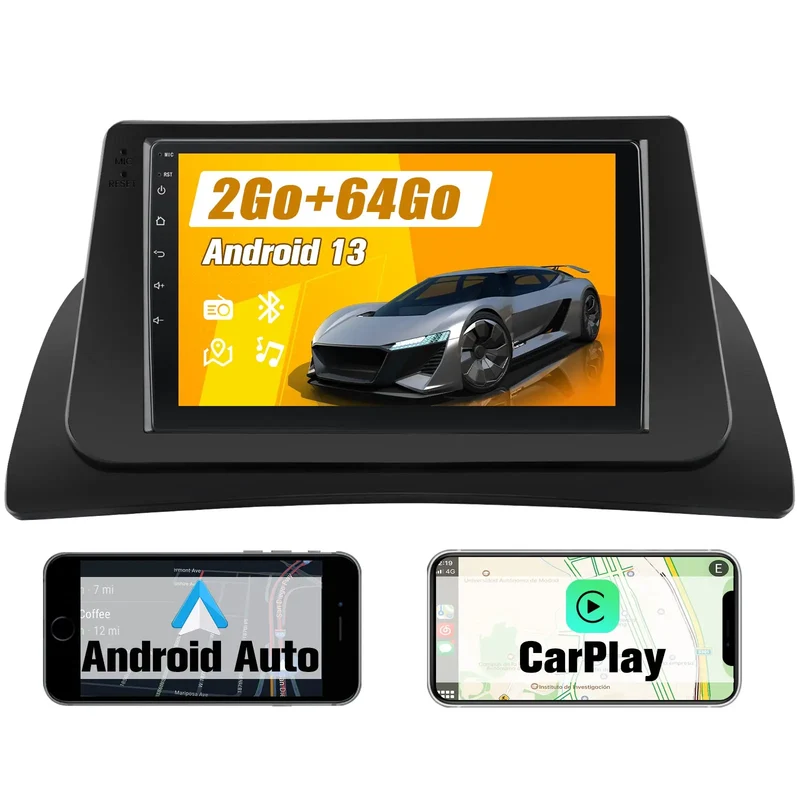 AWESAFE 9 pouces Autoradio pour Renault kangoo 2008,Android auto sans fil & Mirror Link Carplay sans fil & Airplay