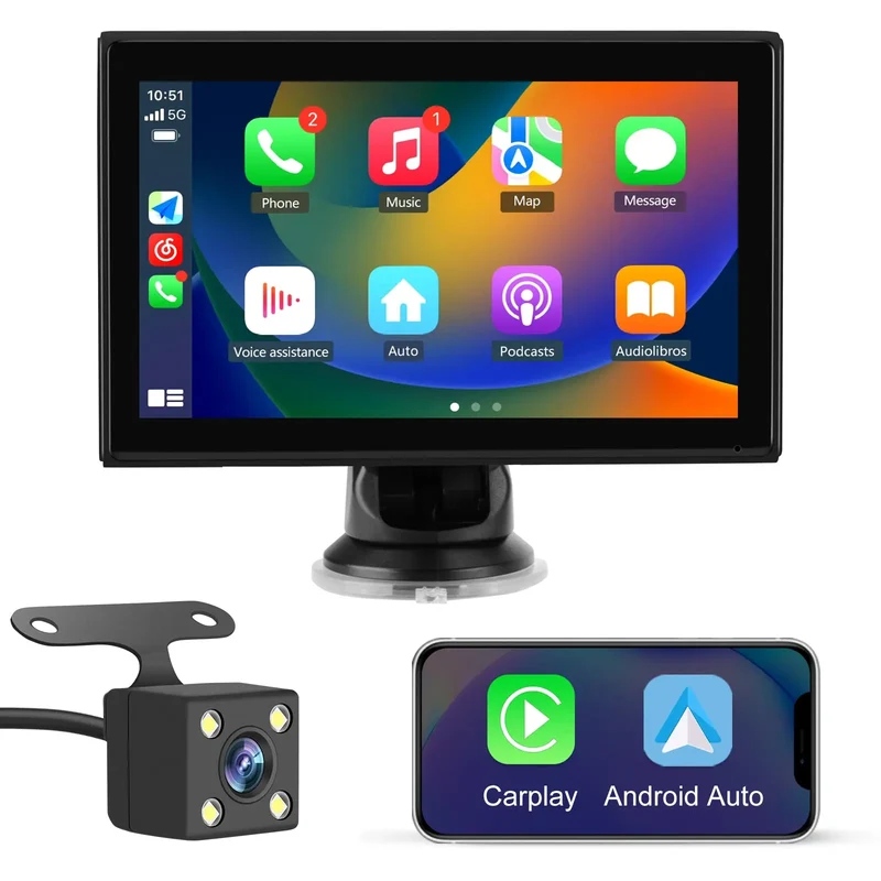 AWESAFE 7 Inch Portable CarPlay 2026 Upgraded with Wireless CarPlay & Android Auto HD IPS Touchscreen Car Radio Voice Control GPS Navigation for Cars Bluetooth AUX for Vehicles (with Reverse Camera)