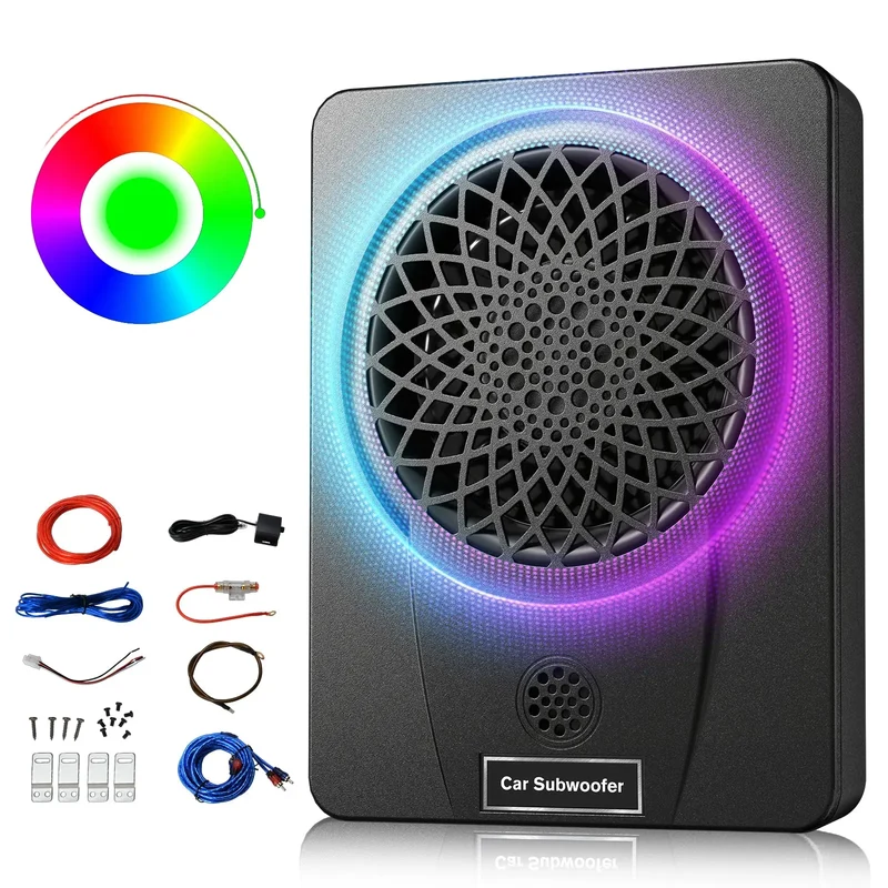 AWESAFE 1200W Slim Under Seat Subwoofers With Twitter & Light ,Built-in Amplifier | High/Low Level Inputs | Remote Bass Control | for Car & Truck Audio