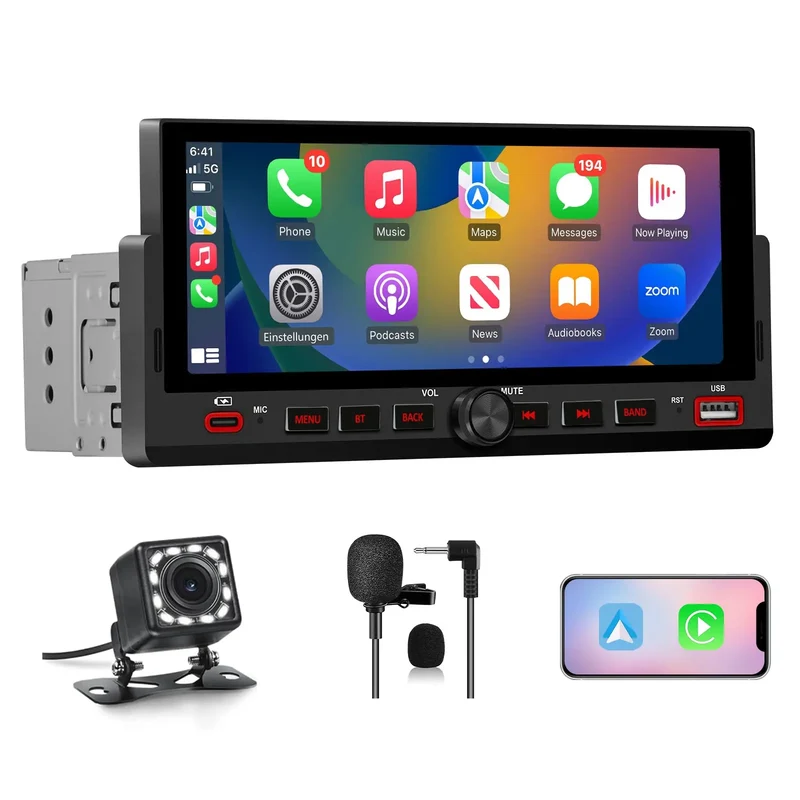 AWESAFE 1 DIN Universal & TouchScreen Car 6.86 Inch with CarPlay & Android Auto GPS Bluetooth FM Radio