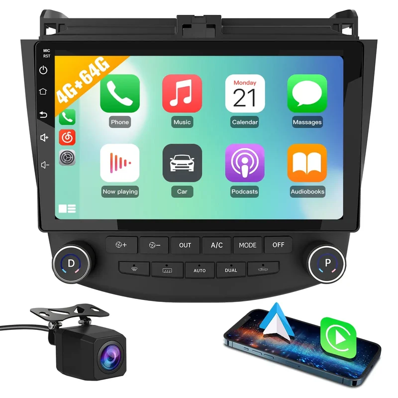 AWESAFE 4G+64G 8-core Car Stereo with GPS Bluetooth WiFi for Honda Accord - Touchscre 2003-2007