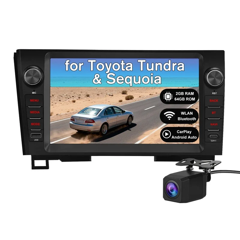 AWESAFE 2GB+64GB Car Radio with Wireless CarPlay & Android Auto GPS for Toyota Tundra - & Seq 2007-2013