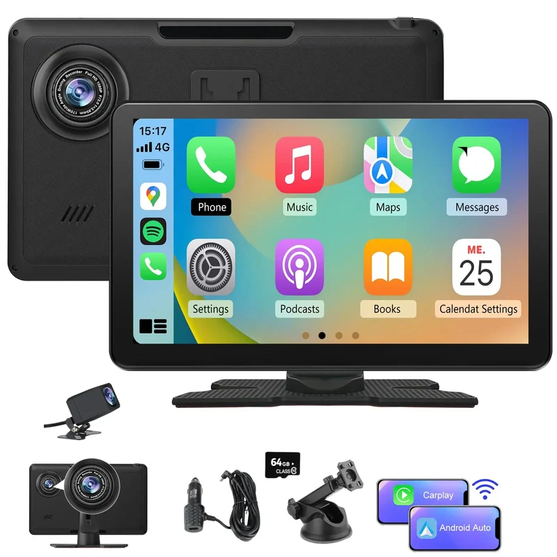AWESAFE 9 Pulgades Pantalla Coche con CarPlay/Android Auto, Mirror Link,FM,Bluetooth,Aux
