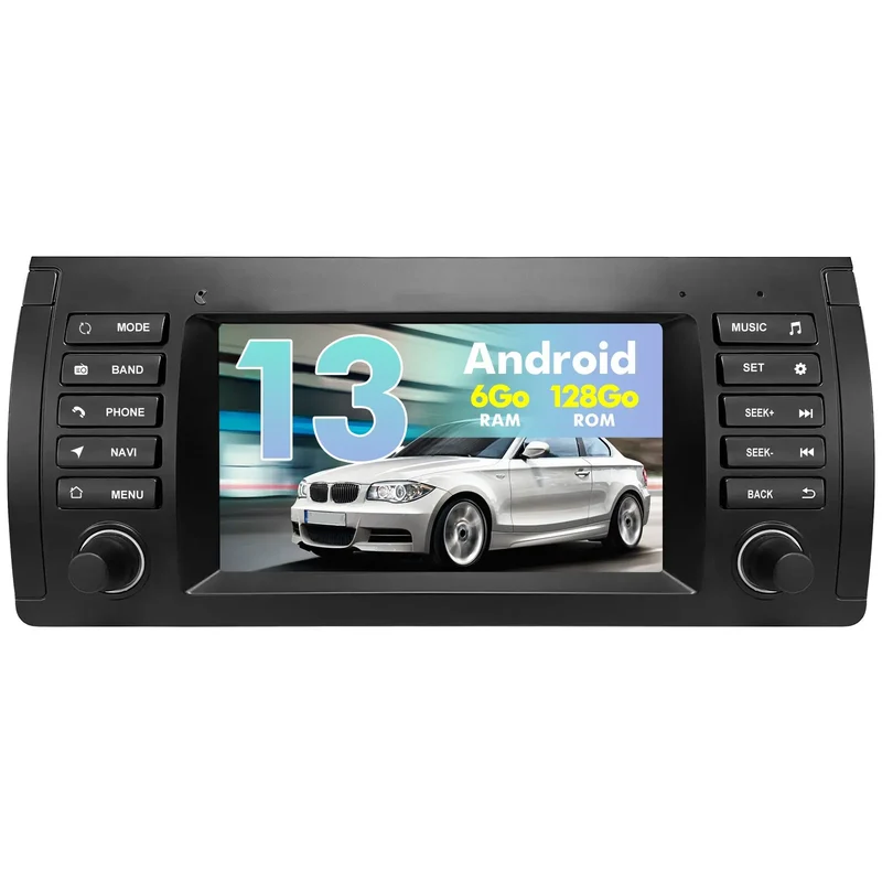 AWESAFE Autoradio Android 13 pour BMW E39 1996-2003, GPS Navigation, 7 Pouces Tactile, 6+128Go, FM RDS, Bluetooth, USB, WIFI, Carplay Android Auto, Aide Stationnement, Commandes Volant