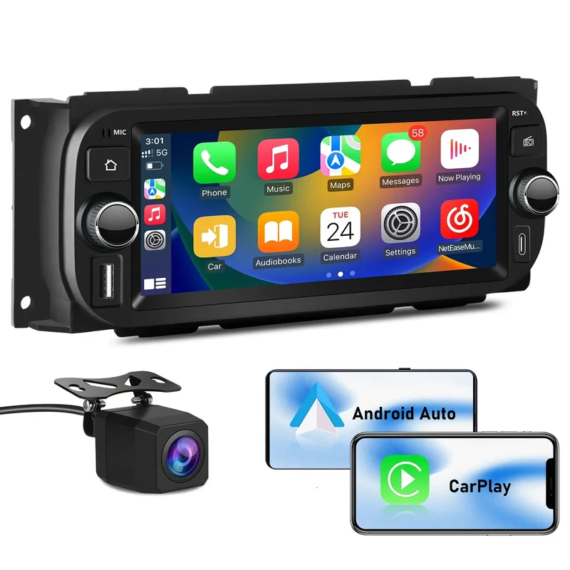 AWESAFE Car Radio with Wireless CarPlay & Android Auto Bluetooth FM Radio for Jeep Wrangler & Chrysler