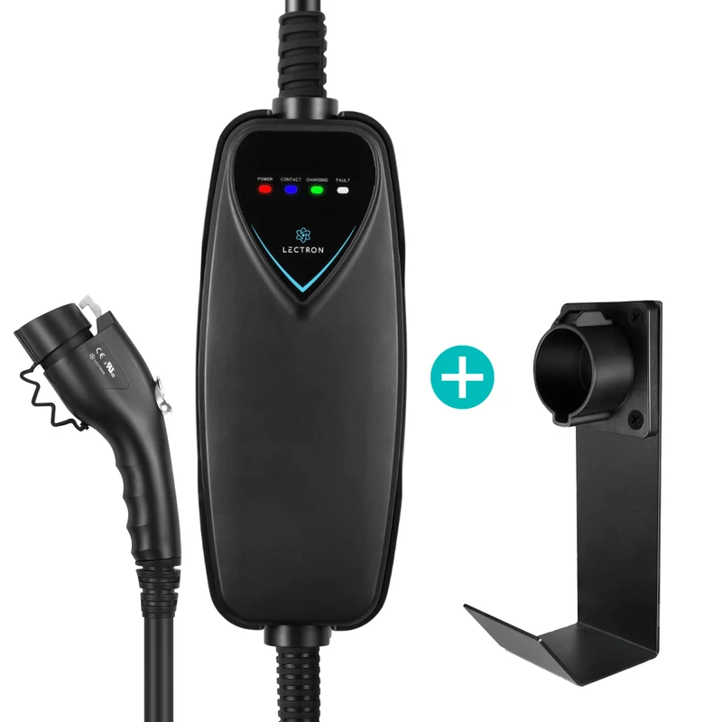 Lectron Level 2 J1772 Portable Charger (NEMA 14-50 Version) + Charger Handle Dock and J-Hook Bundle