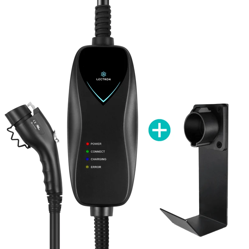 Lectron Level 1 J1772 Portable Charger (NEMA 5-15 Version) + Charger Handle Dock and J-Hook Bundle