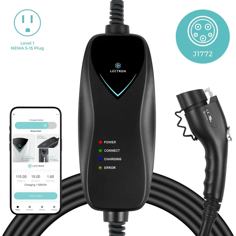 Lectron Portable Level 1 J1772 EV Charger | 120V | 15 Amp | NEMA 5-15
