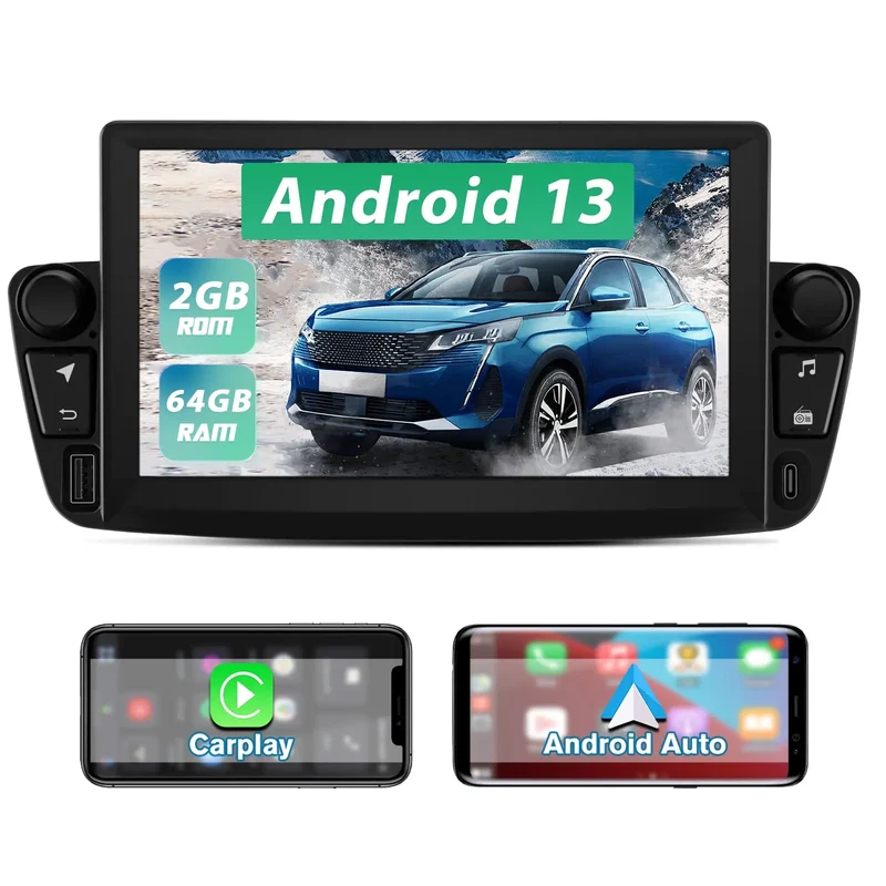 AWESAFE Android 13 2G+64G Autoradio per Peugeot 107 Toyota Aygo Citroen C1 2005 - 2014,con Wireless Carplay e Android Auto,7 Pollici Touchscreen Radio con WiFi GPS DSP