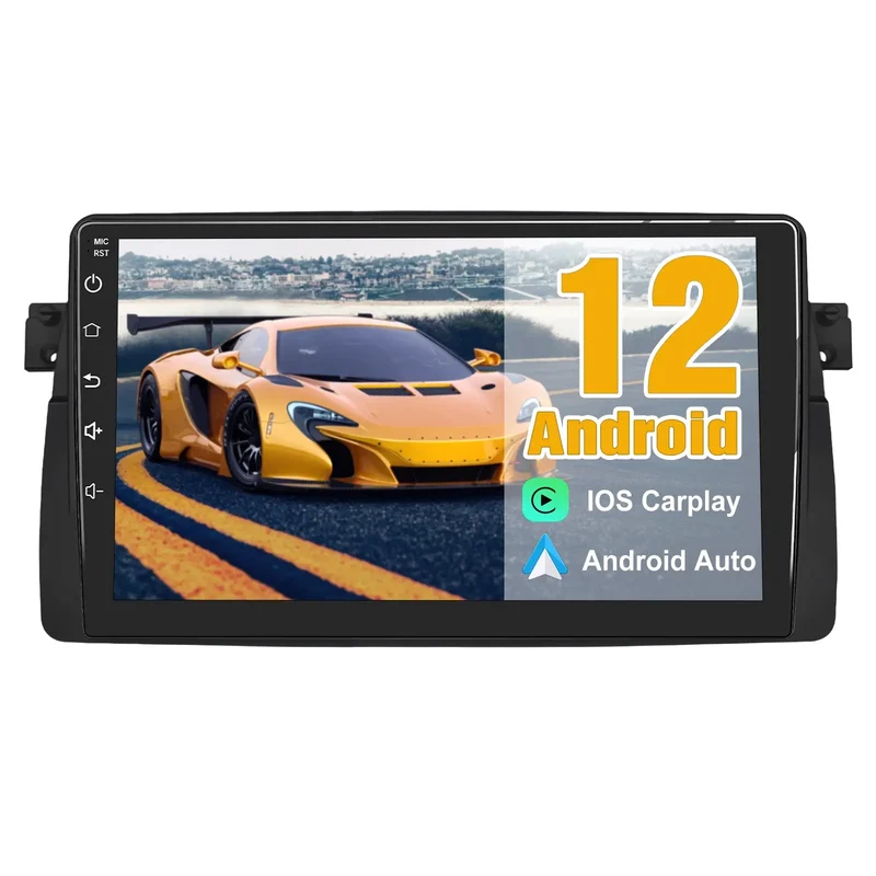 AWESAFE Autoradio pour BMW E46 Système Android 12 Écran Tactile HD 9" Carplay et Android Auto Navigation GPS RDS Bluetooth WiFi Commande au Volant 2 Go + 32 Go