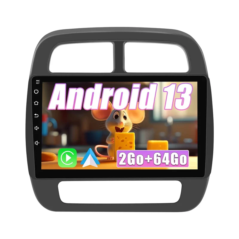 AWESAFE Autoradio 9 pouces Android 13 2+64 Go, Bluetooth, GPS, Android Auto et CarPlay sans fil pour Renault Dacia Sandero 2 B52 (2014-2019)