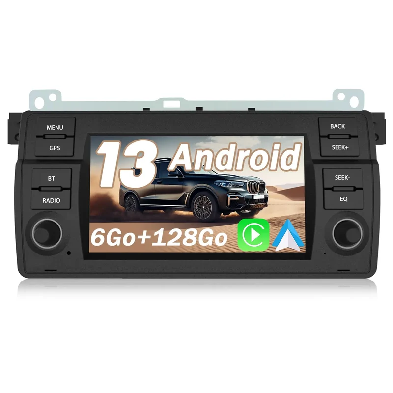 AWESAFE Autoradio 7 pouces Android 13 6+128 Go avec Bluetooth/DSP/GPS/Mirror Link/Android Auto & CarPlay sans fil - pour BMW E46 1999-2004