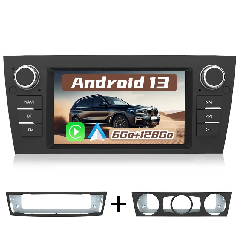 AWESAFE Autoradio 7 pouces Android 13 6+128 Go avec Bluetooth/DSP/GPS/Android Auto & CarPlay sans fil - pour BMW E90 E91 E92 E93