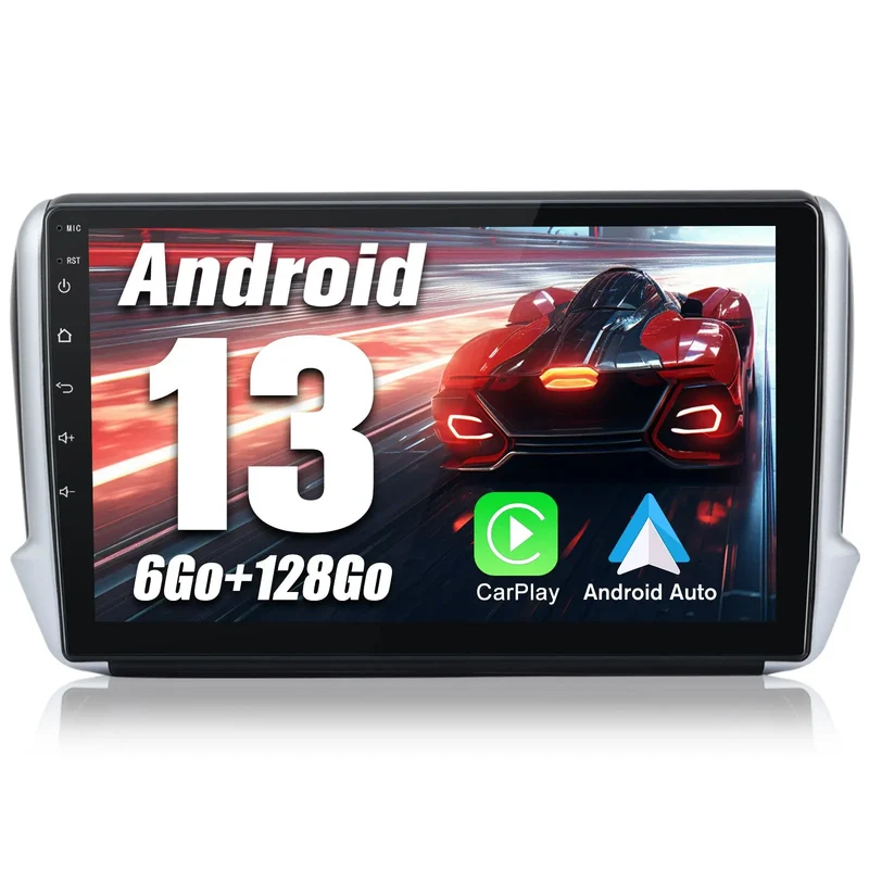 AWESAFE Autoradio 10 pouces Android 13 4G 6+128 Go avec Bluetooth/DSP/GPS/Android Auto & CarPlay sans fil - pour Peugeot 208/2008 (2012-2018)