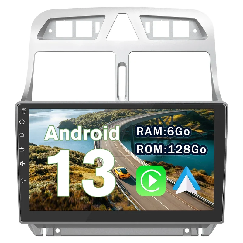 AWESAFE Autoradio 9'' Android 13 4G 6+128Go avec Bluetooth/DSP/GPS/Android Auto & CarPlay sans fil - pour Peugeot 307 SW CC 2002-2013