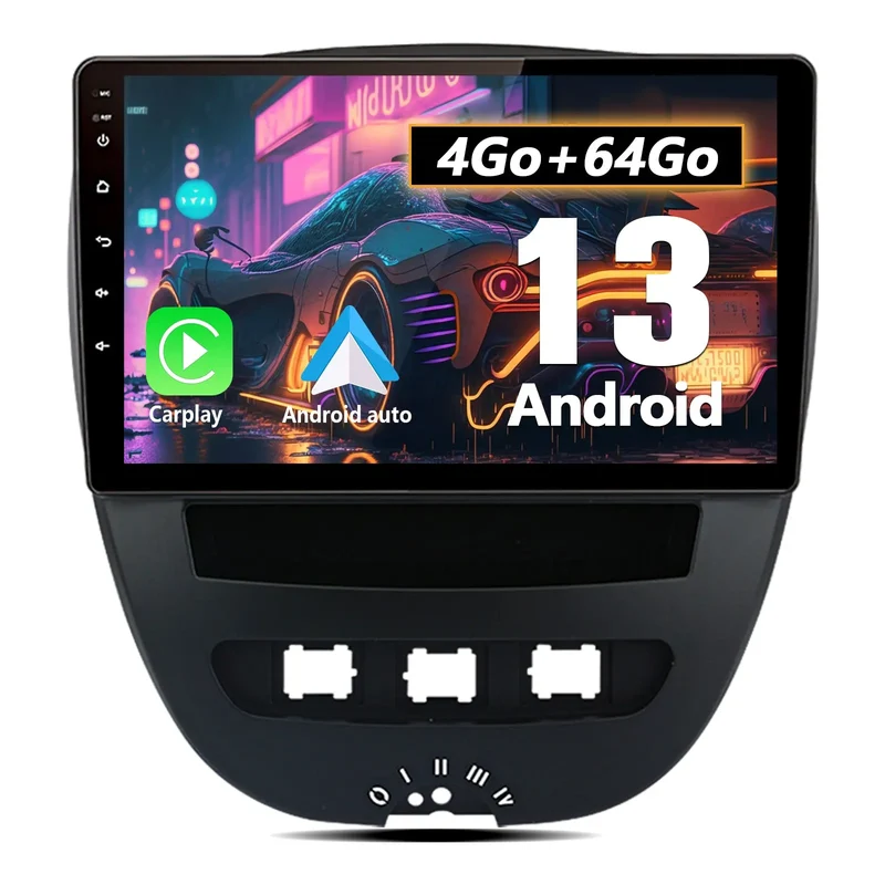AWESAFE Autoradio 10.1 pouces Android 13 4G 4+64 Go avec BT/DSP/Android Auto & CarPlay sans fil - pour Peugeot 107, Toyota Aygo, Citroën C1 (2005-2014)
