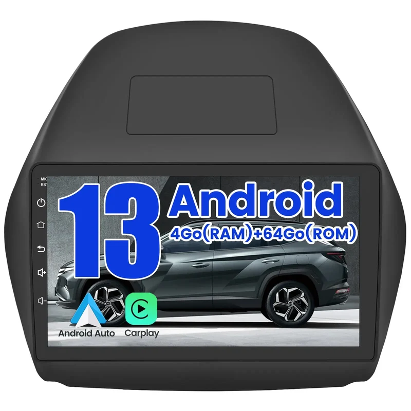 AWESAFE Autoradio 9 pouces Android 13 - 4G 4+64 Go avec Bluetooth/DSP/GPS - Android Auto & CarPlay sans fil - pour Hyundai Tucson 2 ix35（2011-2014）