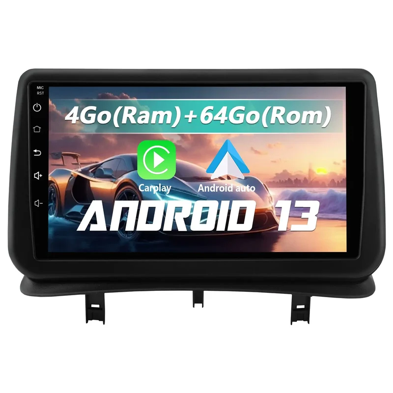 AWESAFE Autoradio 9 pouces Android 13 - 4G 4+64 Go avec Bluetooth/DSP - Android Auto & CarPlay sans fil - pour Renault Clio 3 (2005-2014)