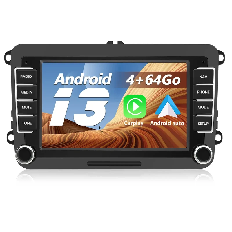 AWESAFE Autoradio Android 13 7 pouces tactile Avec 4+64 Go pour Volkswagen (Golf/Polo/Tiguan/Caddy/CC B6 B7) avec Bluetooth GPS Android Auto et Carplay sans fil