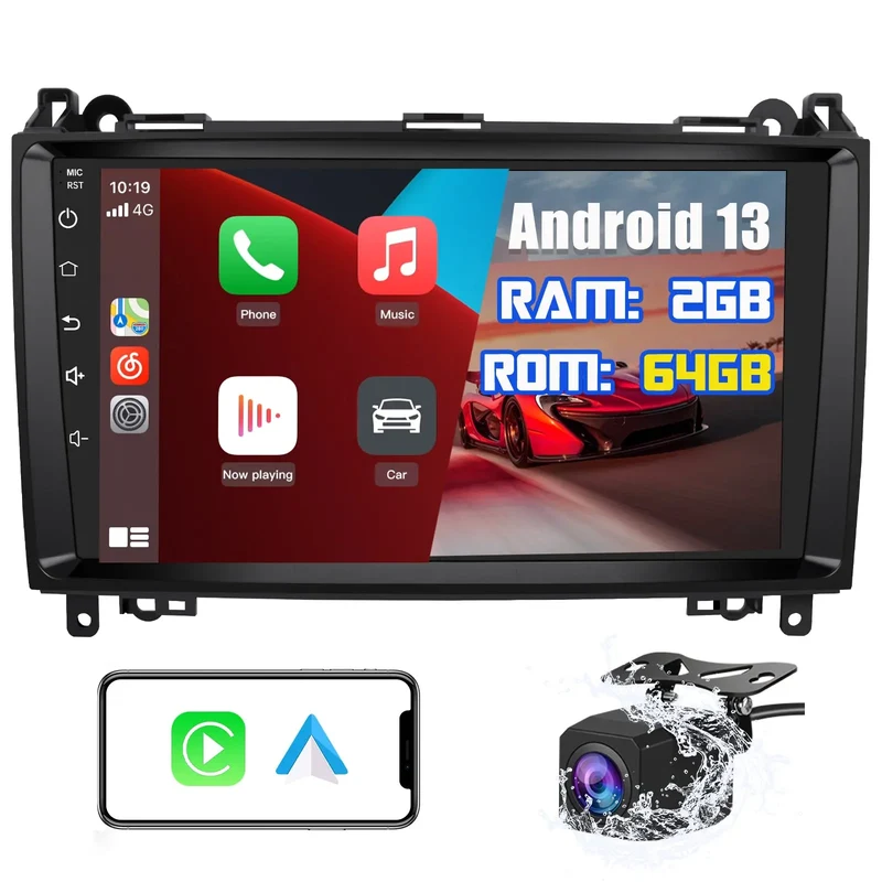 AWESAFE Autoradio Android 13 - 9 pouces, 2 Go + 64 Go, Caméra Recul pour Mercedes Sprinter/Classe A/Classe B/Classe V, Bluetooth, GPS, DSP, Android Auto et Carplay sans fil