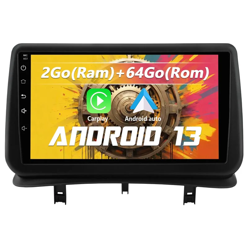 AWESAFE Autoradio Android 9 pouces 2 Go + 64 Go pour Renault Clio 3 (2005-2014) avec Bluetooth, GPS, DSP, Android Auto et Carplay sans fil