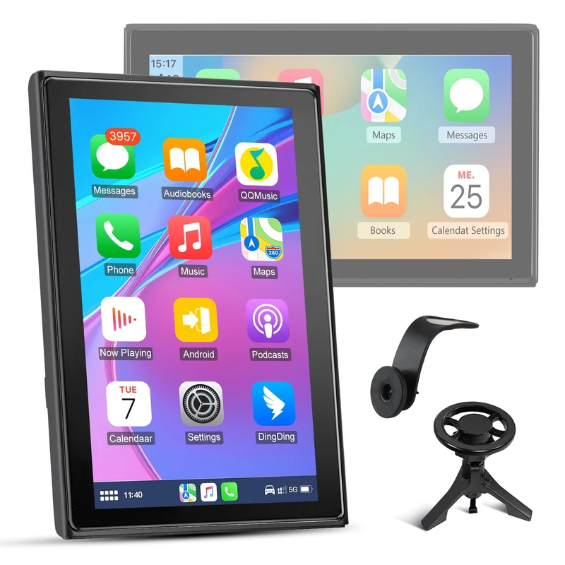 AWESAFE Écran Portable 9'' pour A-pple CarPlay & Android Auto, Affichage HD Dividida Pantalla , Support Mises à jour OTA, Modes Portrait et Paysage, Caméra de Recul, Bluetooth, Contrôle Vocal, Navigat