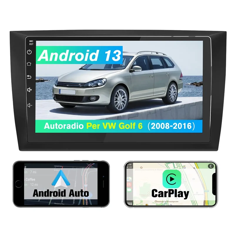 AWESAFE Autoradio Android 13 6+128GB con Schermo Touchscreen HD 9 Pollici - Per VW Golf 6 2008-2016 - GPS/Bluetooth/WiFi/4G con CarPlay e Android Auto