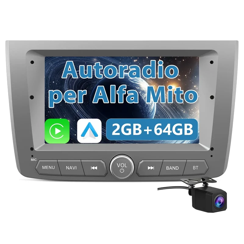 AWESAFE Autoradio Android 13 2+64GB con Schermo Touchscreen 7 Pollici - Per Alfa Romeo Mito 2008-2019 - Telecamera Posteriore,WiFi/WLAN/FM/RDS/Bluetooth DSP con CarPlay e Android Auto