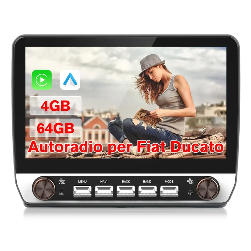AWESAFE Autoradio Android 13 con Schermo Touchscreen 10,1 Pollici e Doppie Manopole - Per Fiat Ducato 2006-2013 - Bluetooth/FM/CarPlay Wireless e Android Auto - 4+64GB