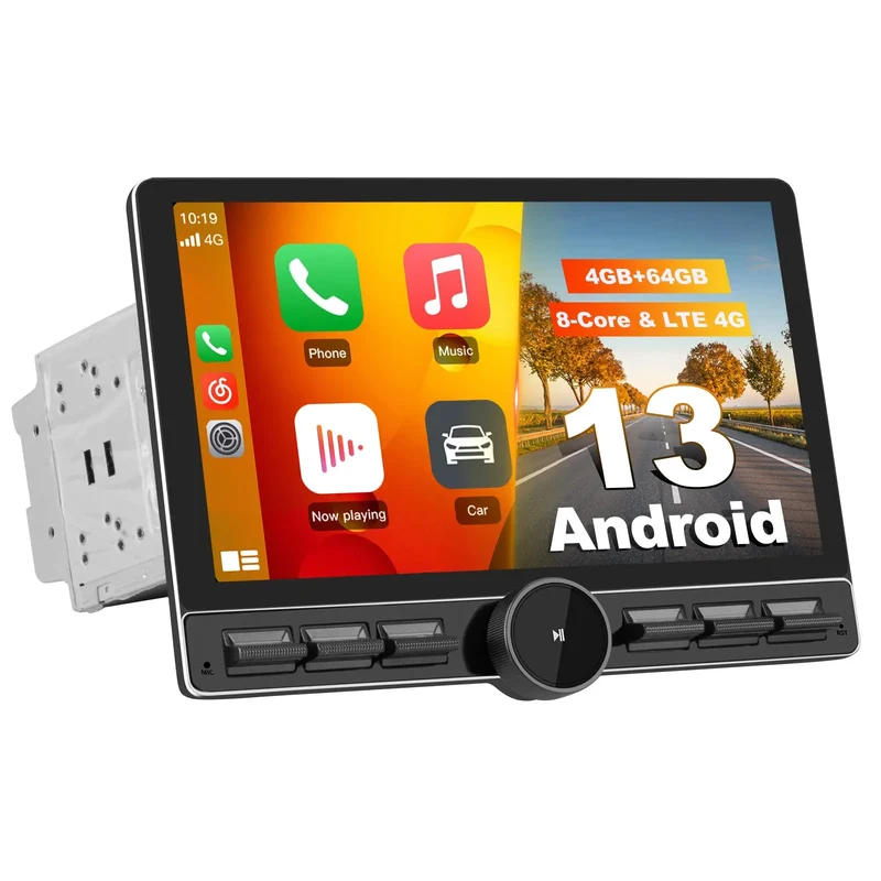 AWESAFE 2 DIN Autoradio Android 13 con Schermo Touchscreen Orientabile da 10,6 Pollici - 4+64GB - Bluetooth, FM, AM, WiFi, 4G