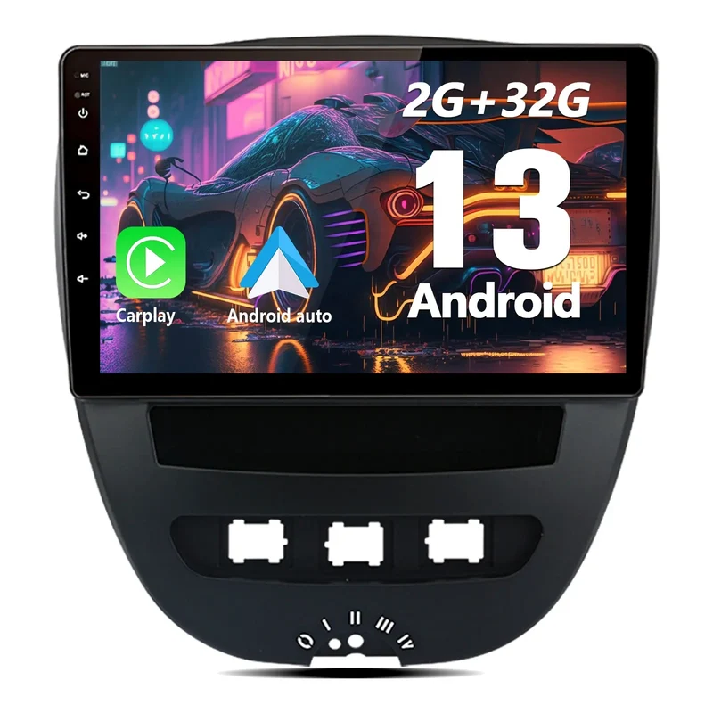 AWESAFE Android 13 Radio de Coche 10.1 Pulgadas 2GB+32GB con Bluetooth/FM/RDS, CarPlay y Android Auto - Para Peugeot 107/Toyota Aygo/Citroen C1 2005-2014