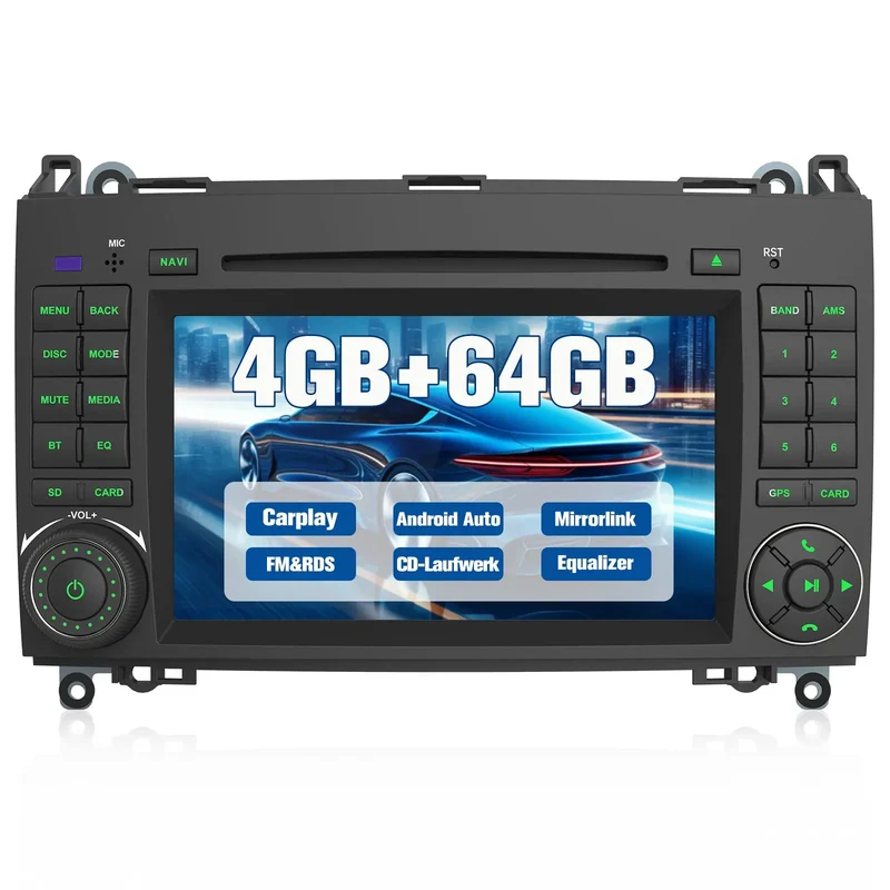 AWESAFE Android 13 Autoradio 7 Zoll 4+64GB mit Bluetooth, FM, CarPlay & Android Auto, für Mercedes-Benz A-Klasse W169/Viano Vito W639/Sprinter/B-Klasse W245