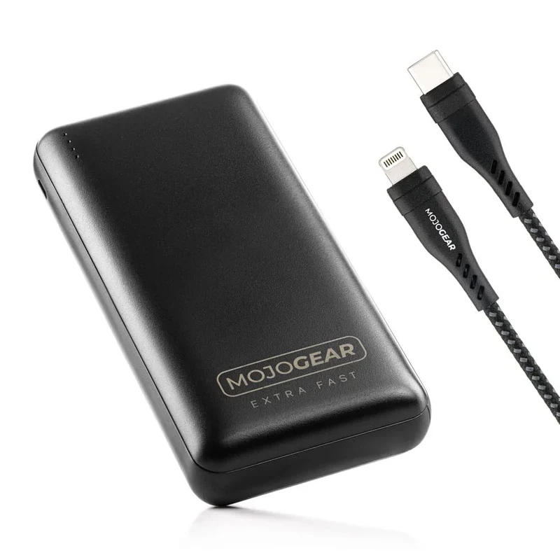 MOJOGEAR MINI XL Schnellladeset für iPhone & iPad: 20.000 mAh XL Powerbank + Lightning-auf-USB-C-Kabel