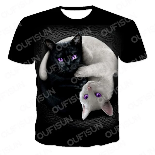 Fashion Lovely Cat 3D Print Women Ladies Girls T-Shirt Animal Harajuku Round Neck Short Sleeve Unisex Summer Tops & Tees 6XL
